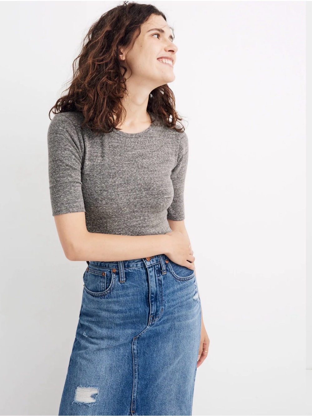 NWT Madewell Heather Gray Short Sleeve Thong Bodysuit, ADO22, Size M